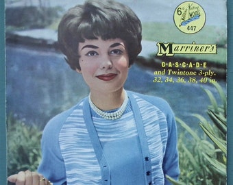 447 UK Vintage 1950s knitting pattern women/'s classic twin set sweater jumper cardigan 50s original colour Marriner/'s No