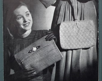 Vintage 1940s 1950s crochet pattern two women's bags handbags pochette purse Coats Mercer-Crochet Design No. 293 UK 40s 50s original pattern