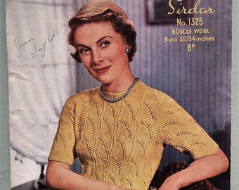 Vintage 40s 50s Knitting Pattern Women's Sweater Jumper Top - lacy design - 1940s 1950s original pattern - Sirdar No. 1325 UK - 32" 34" bust