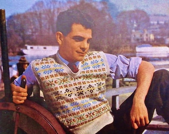 Vintage 40s Stitchcraft  September 1948 Knitting Sewing Crochet Magazine - 40s knitting patterns - Fair Isle men's pullover - crochet beret