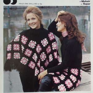 Vintage Crochet Pattern 1960s 1970s Women's Poncho Cape and Skirt Granny Squares UK original pattern Pingouin No. 7034 - retro 60s 70s style