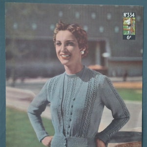 Vintage 1940s 1950s Knitting Pattern Women&#39;s Twin Set Sweater Jumper Cardigan 40s 50s original colour pattern Lavenda No. 334 UK lacy design
