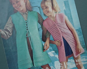 Original vintage 1960s 1970s knitting crochet pattern - girl's long waistcoat gilet 2 designs - 60s 70s original pattern - Bellmans 1313 UK