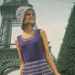 Vintage 1970s crochet pattern women's mod dress lacy Summer dress crochet hat 70s original pattern Emu 2976 UK image 3