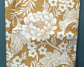 Vintage 1970s floral polyester fabric - mustard and off-white - 2 YARDS - unused