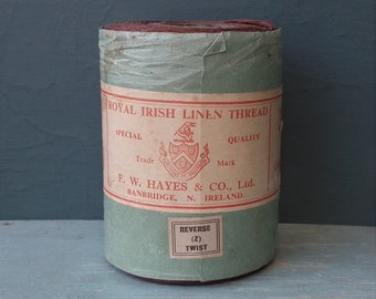 Large vintage brown linen thread spool reel in original packaging - Royal Irish Linen Thread F. W. Hayes & Co 3 cord - vintage haberdashery
