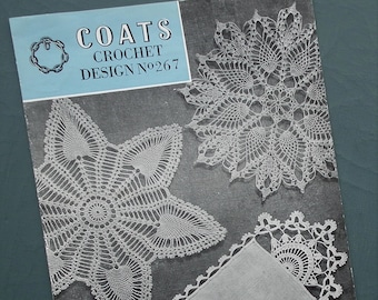 Vintage 1950s crochet pattern Doilies three lace doily designs Coats Crochet Design No. 267 UK 50s original pattern table linen home decor