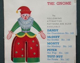 Vintage 1940s 1950s sewing pattern felt cloth doll - Noddy The Gnome - Raynbow Pattern No. 148 - 40s 50s dollmaking pattern UNUSED uncut