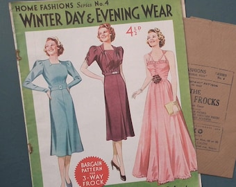 Vintage 1930s catalogue Home Fashions Series No 4 Winter Day & Evening Wear and free sewing pattern women's dresses 30s dressmaking magazine