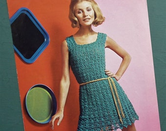 Vintage crochet pattern 1960s 1970s women's mod Mini dress lacy Summer dress 60s 70s original pattern Patons Four Seasons No. 6244 UK