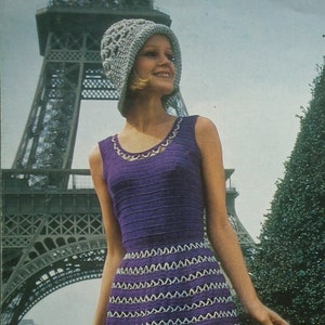 Vintage 1970s crochet pattern women's mod dress lacy Summer dress crochet hat 70s original pattern Emu 2976 UK image 8