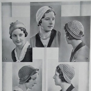 Vintage 1930s crochet patterns women's hats caps Fancy Needlework Illustrated magazine supplement 30s original patterns women's accessories image 2