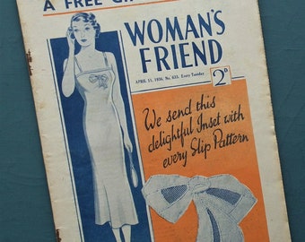 Vintage 1930s women's magazine Woman's Friend April 1936 UK - original 30s knitting patterns sweaters - British Royalty - romantic fiction