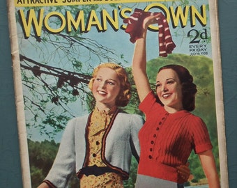 Woman's Own July 1938 vintage 1930s women's magazine UK - original 30s knitting patterns women's sweater and bolero jacket
