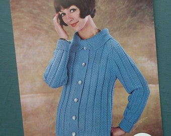 Vintage 1960s knitting pattern women's cardigan jacket 60s original pattern Emu UK 34" 36" 38" 40" bust