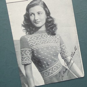 Vintage 1940s knitting pattern women&#39;s Fair Isle jumper and corselet 32&quot; / 33&quot; bust 40s original pattern Weldons No. 604 UK - Zena Marshall