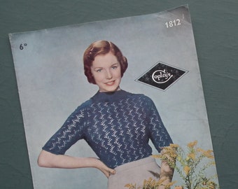 Vintage 1940s knitting pattern women's lacy sweater jumper 40s original pattern Copley's No 1812 UK 34" bust size