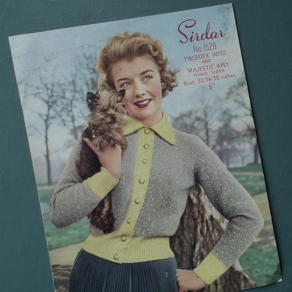Vintage 1940s 1950s knitting pattern women's cardigan Lady's Blouse 40s 50s original pattern Sirdar No. 1529 UK