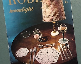 Vintage 1970s crochet pattern - retro table mats place mats coasters and lacy lampshade cover - 70s original pattern Robin 2322 UK