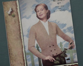 Vintage 1940s knitting pattern women's cardigan Ladyship No. 3104 UK 40s