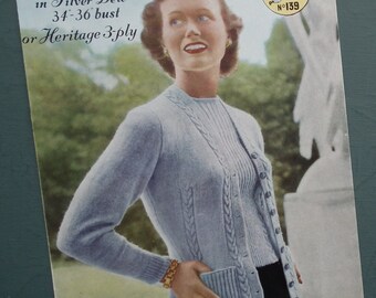 Vintage 1940s 1950s knitting pattern women's twin set sweater jumper cardigan Marriner's No 139 UK 40s 50s original pattern size 34" 36"