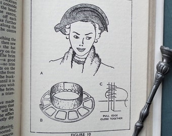 Millinery Eunice Close vintage 1950s 50s sewing book - women's children's hats - making fabric flowers - knitting and crochet patterns beret