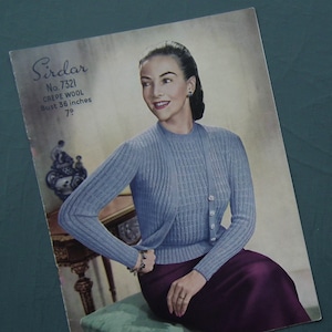 Vintage 1940s 1950s knitting pattern women&#39;s twin set cardigan jumper sweater 40s 50s original pattern Sirdar UK No. 7321 classic style
