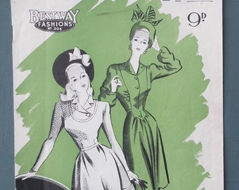 Vintage 1940s sewing patterns catalogue Bestway Fashions No. 304 Favourite Dresses UK 40s dressmaking magazine day /evening dresses wear