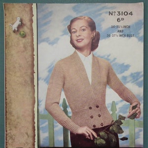 Vintage 1940s knitting pattern women's cardigan Ladyship No. 3104 UK 40s image 9