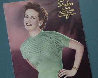 447 UK Vintage 1950s knitting pattern women/'s classic twin set sweater jumper cardigan 50s original colour Marriner/'s No
