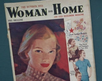 Woman and Home October 1953 vintage 1950s 50s magazine UK original knitting patterns women's twin set cardigan sweater-  child's Fair Isle