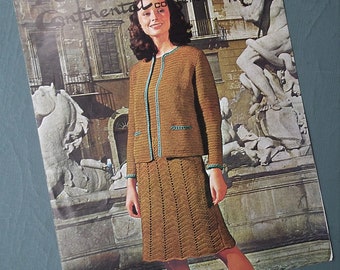 Vintage 1970s crochet pattern women's two-piece matching dress and jacket cardigan lacy design - 70s original pattern Robin No. 2267 UK