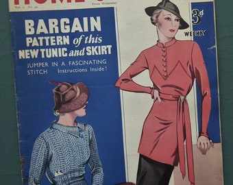 Home Journal Feb 1935 vintage 1930s 30s women's magazine UK - original knitting pattern women's sweater 34" bust - beauty cookery crafts etc
