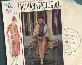 Woman's Pictorial 1926 & free sewing dressmaking pattern women's jumper suit 36" original vintage 1920s magazine 20s fashion UNUSED pattern