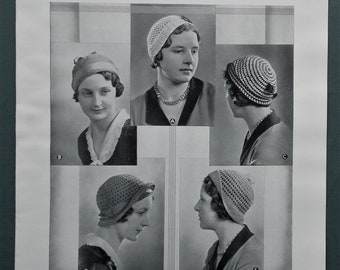 Vintage 1930s crochet patterns women's hats caps Fancy Needlework Illustrated magazine supplement 30s original patterns women's accessories