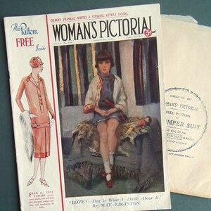 Woman's Pictorial 1926 & free sewing dressmaking pattern women's jumper suit 36" original vintage 1920s magazine 20s fashion UNUSED pattern