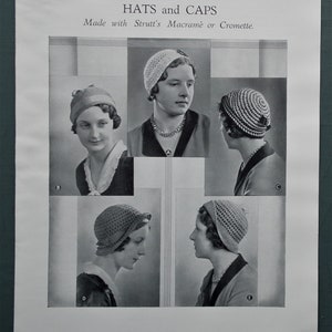 Vintage 1930s crochet patterns women's hats caps Fancy Needlework Illustrated magazine supplement 30s original patterns women's accessories image 1