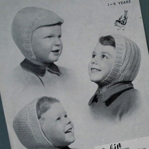 Vintage 1940s 1950s knitting pattern boy&#39;s hat peaked helmet balaclava 40s 50s children&#39;s patterns 1 - 9 years Robin No 524 UK original