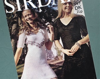 Vintage crochet pattern 1970s women's mod mini dress - lacy mesh Summer dress with flowers - 70s original pattern - Sirdar No. 5297 UK
