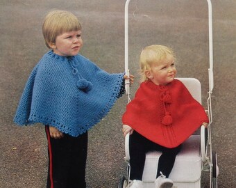 Vintage 1970s knitting & crochet pattern girl's poncho 70s original children's pattern ladyship No. 4602 18" to 24" chest