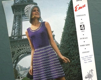 Vintage 1970s crochet pattern women's mod dress - lacy Summer dress - crochet hat - 70s original pattern Emu 2976 UK