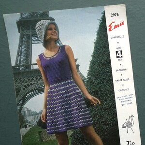 Vintage 1970s crochet pattern women's mod dress lacy Summer dress crochet hat 70s original pattern Emu 2976 UK image 10