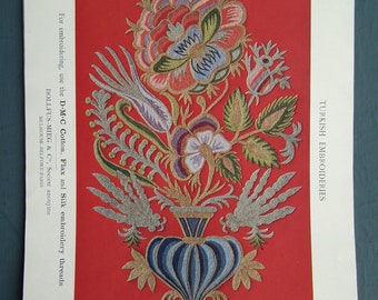 Vintage borduurboek jaren 1920 - Turkish Embroideries D. M. C. Library - naaiboek uit de jaren 20 - kruissteek enz. - antiek textiel