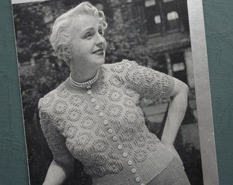Original vintage 1940s 1950s knitting pattern women's cardigan 40s 50s P&B Patons and Baldwins No. 890 UK size 40" 42" bust L large