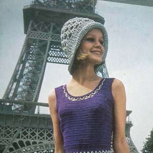 Vintage 1970s crochet pattern women's mod dress lacy Summer dress crochet hat 70s original pattern Emu 2976 UK image 4