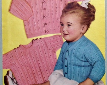 Vintage knitting pattern 1950s toddler's twin set child's jumper sweater cardigan unisex 50s original pattern for children Weldons UK B1527