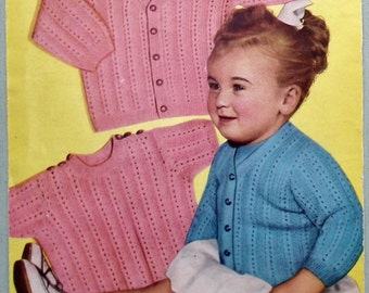 447 UK Vintage 1950s knitting pattern women/'s classic twin set sweater jumper cardigan 50s original colour Marriner/'s No