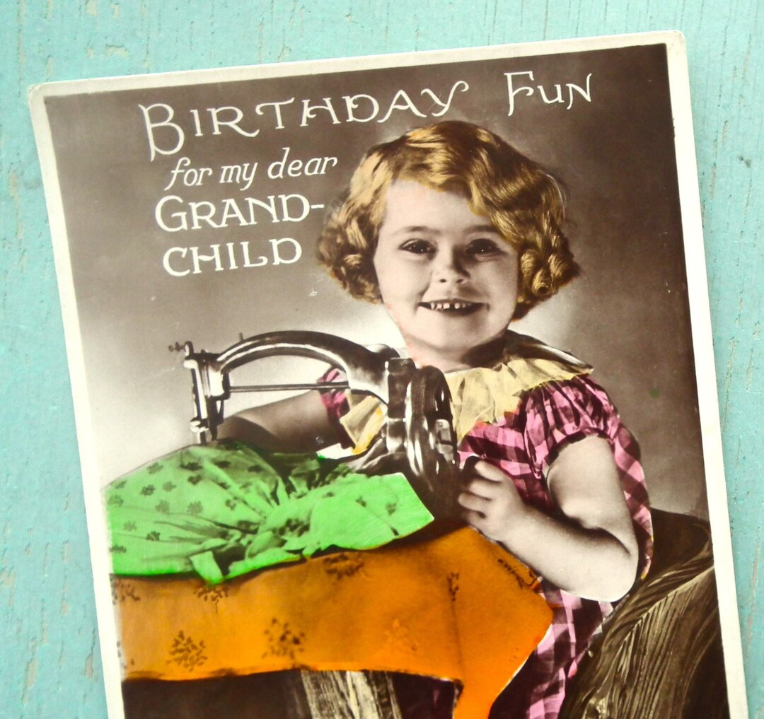 Machine Girl Post Card Vintage Postcard - Girl With Sewing Machine - Birthday Card for ...