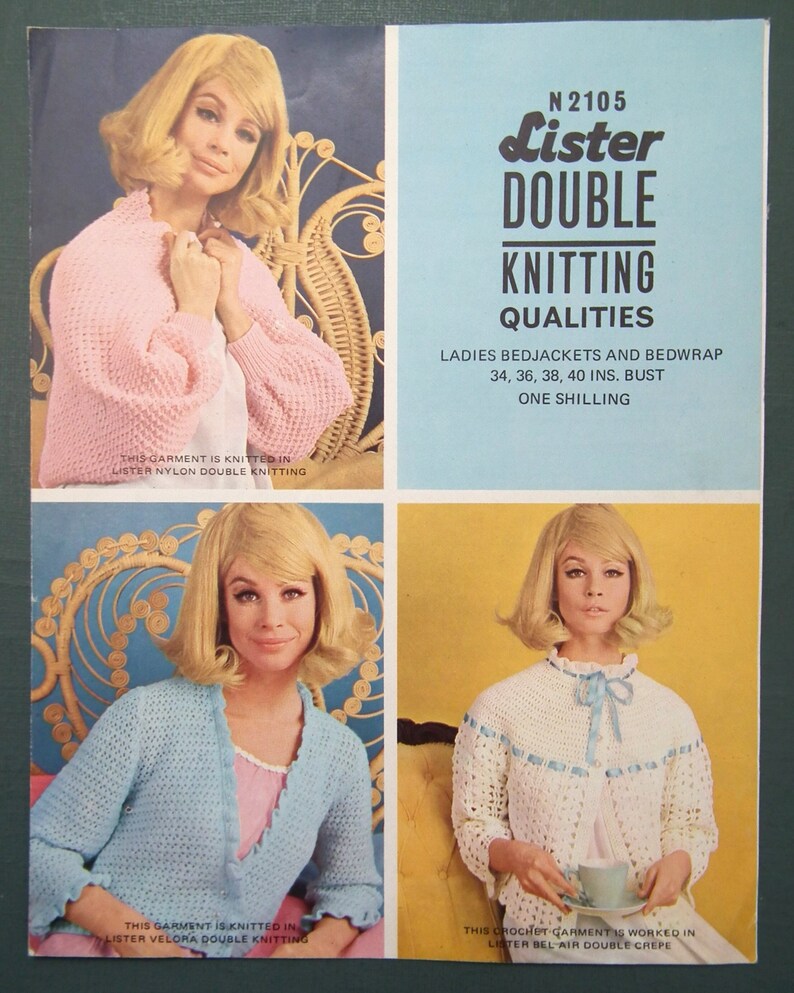 Vintage knitting crochet pattern 1960s women's bed jackets bedjackets cardigans wrap Lister No. N2105 UK 60s original colour pattern image 2