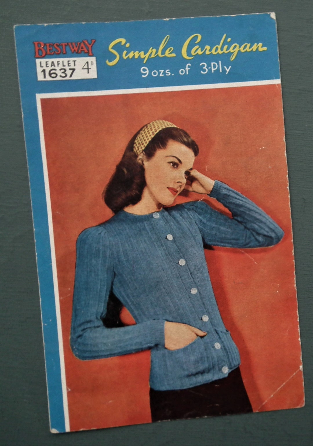 Vintage 1940s 1950s Knitting Pattern Women's Cardigan 40s 50s Original ...
